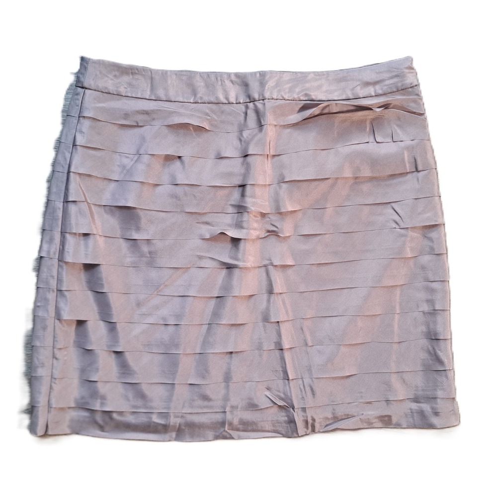 Ann Taylor‎ LOFT Mauve Pink 100% Silk Tiered Ruffle Mini Skirt Size 8 Side Zip